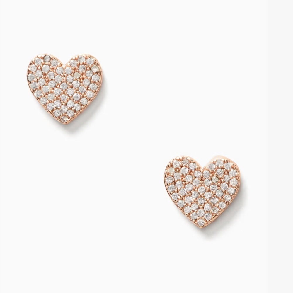 NEW Kate Spade New York Yours Truly Pave Heart StudsEarrings Rosegold + Dustbag